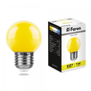 25879 Лампа светодиодная Feron LB-37 Шарик E27 1W желтый Лампа светодиодная Feron LB-37 Шарик E27 1W желтый