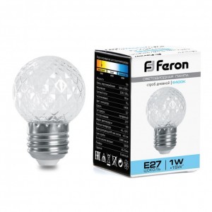 38220 Лампа-строб Feron LB-377 1W E27 G45 шарик прозрачный холодный свет (6400K) Лампа-строб Feron LB-377 1W E27 G45 шарик прозрачный холодный свет (6400K)