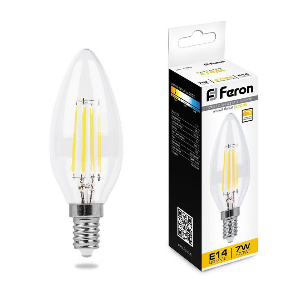 Лампа светодиодная диммируемая Feron LB-166 Свеча E14 7W 230V 2700K, артикул FERON 25870