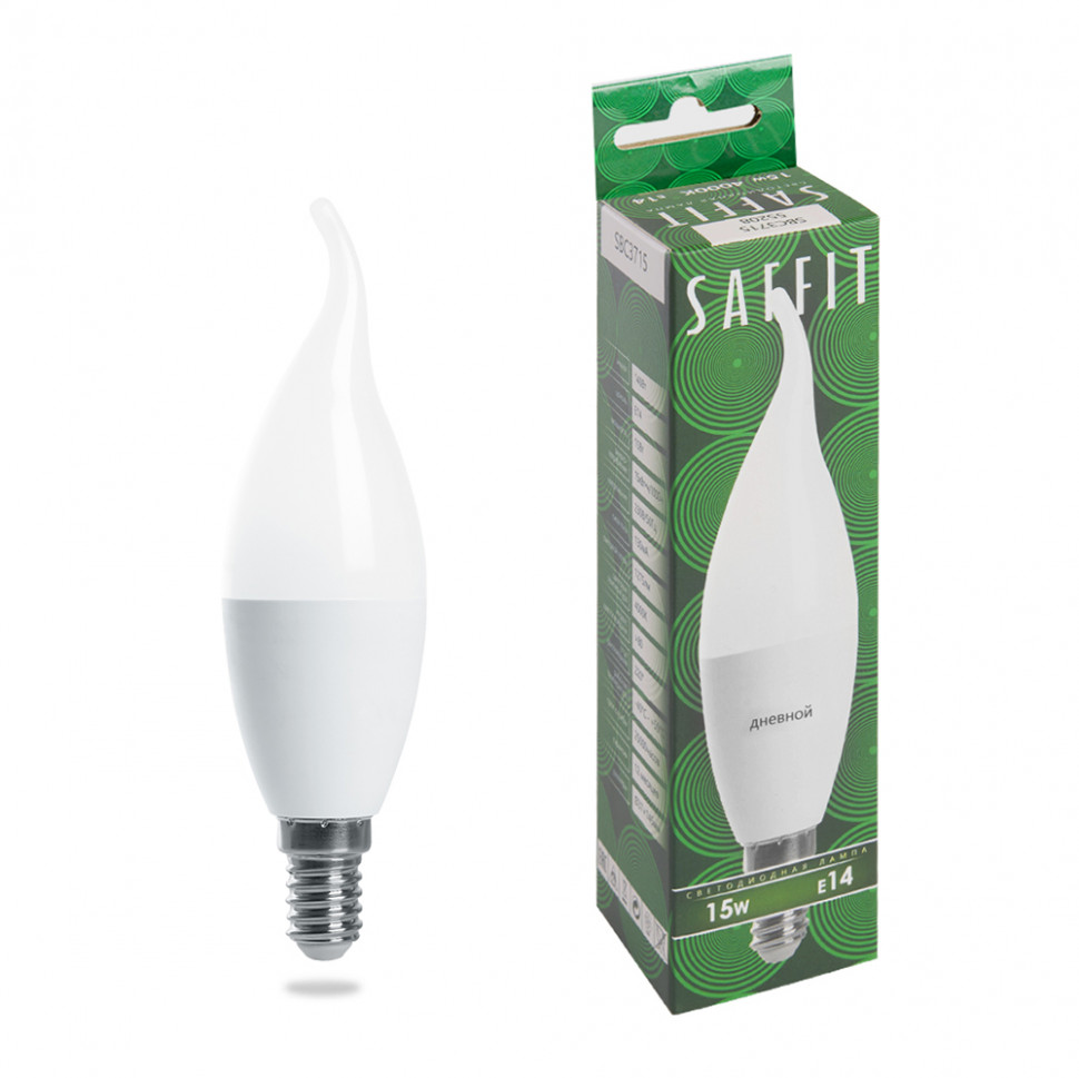 Лампа светодиодная SAFFIT SBC3715 Свеча на ветру E14 15W 230V 6400K, артикул SAFFIT 55208