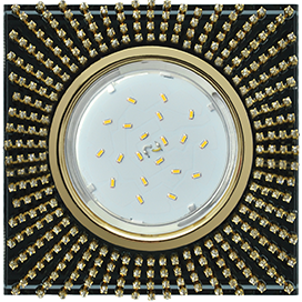 FP53SGECB Ecola GX53 H4 Glass Квадрат с прозр.стразами (оправа золото)/фон черный./центр.часть золото 40x123x123 