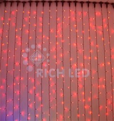Светодиодный Занавес 2*6 м, красный, прозрачный провод Rich LED RL-C2*6-T/R 