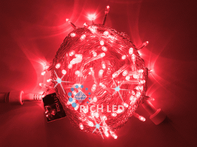 RL-S10CF-220V-T/R Светодиодная гирлянда 10 м, 220В, флэш, красный, прозрачный провод Rich LED 