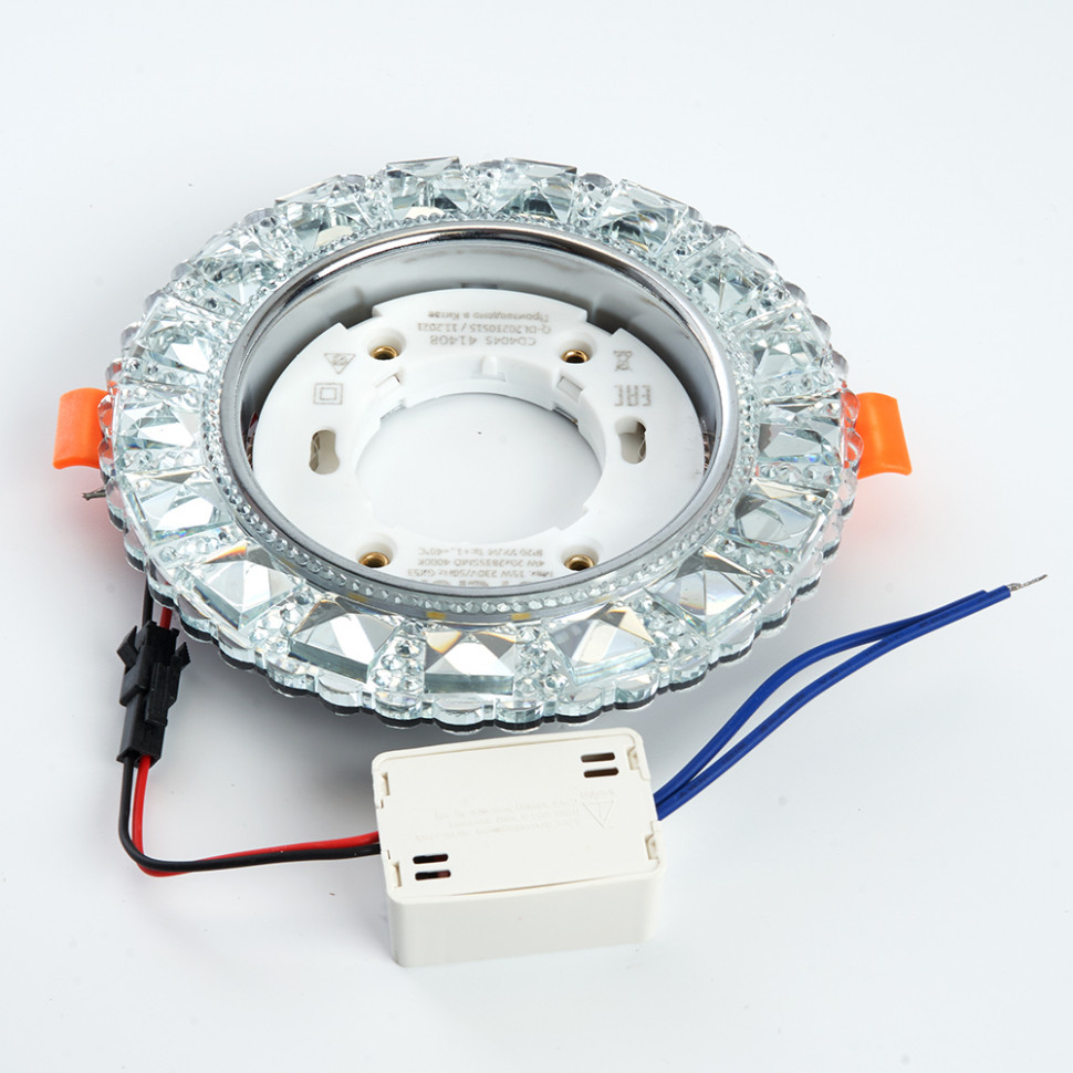 Светильник встраиваемый с белой LED подсветкой Feron CD4045 потолочный GX53 без лампы, прозрачный, хром, артикул FERON 41408