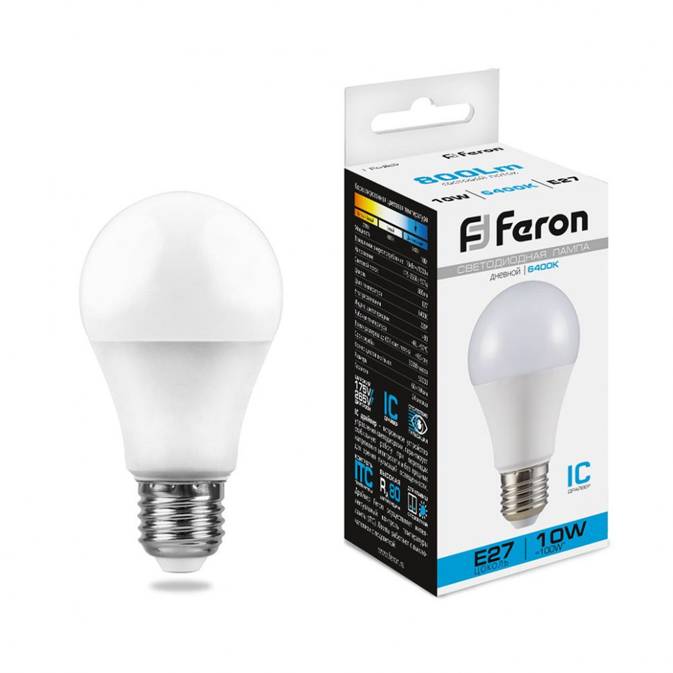 Лампа светодиодная Feron LB-92 Шар E27 10W 175-265V 6400K, артикул FERON 25459