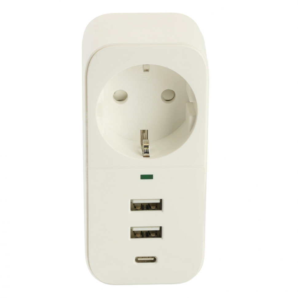 Сетевой фильтр 1-местный с/з STEKKER 250В, 16А,  2USB+1Type-C 2,4 A, серия Nova, HM81-11-1, белый, артикул STEKKER 50142