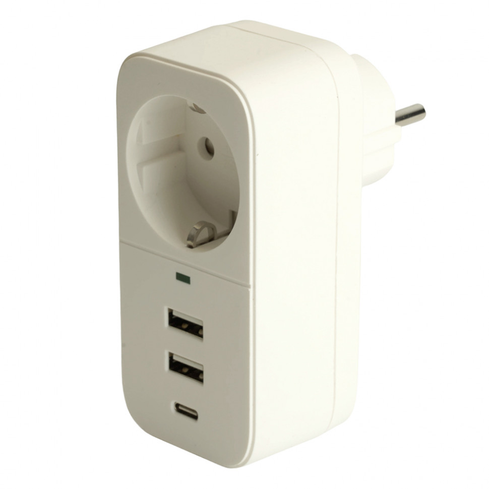 Сетевой фильтр 1-местный с/з STEKKER 250В, 16А,  2USB+1Type-C 2,4 A, серия Nova, HM81-11-1, белый, артикул STEKKER 50142