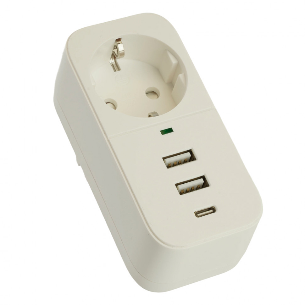 Сетевой фильтр 1-местный с/з STEKKER 250В, 16А,  2USB+1Type-C 2,4 A, серия Nova, HM81-11-1, белый, артикул STEKKER 50142