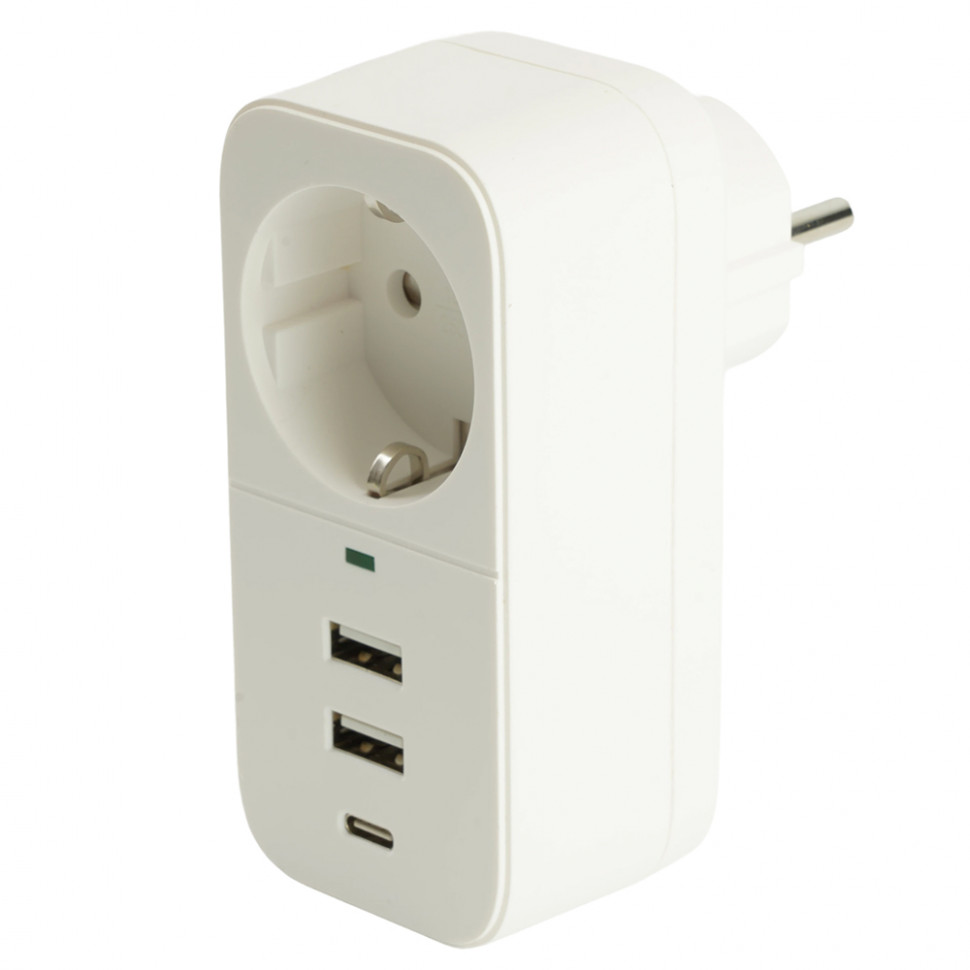 Сетевой фильтр 1-местный с/з STEKKER 250В, 16А,  2USB+1Type-C 2,4 A, серия Nova, HM81-11-1, белый, артикул STEKKER 50142