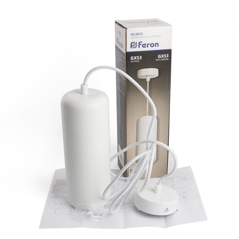 Светильник потолочный Feron HL3658 Barrel ECHO levitation  12W, 230V, GX53, белый, с антибликовой сеточкой, на подвесе 1,7 м, артикул FERON 48402