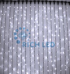 Светодиодный Занавес 2*6 м, белый, прозрачный провод Rich LED RL-C2*6-T/W 