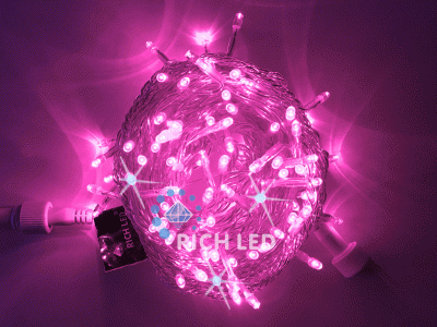Светодиодная гирлянда 10 м, 220В, флэш, розовый, прозрачный провод Rich LED RL-S10CF-220V-T/P 