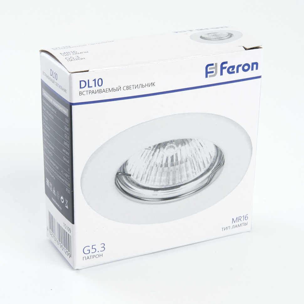 Светильник встраиваемый Feron DL10 потолочный MR16 G5.3 белый, артикул FERON 15109