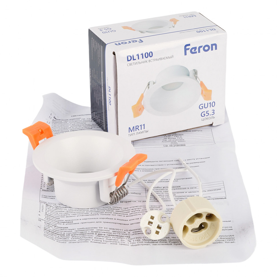 Светильник встраиваемый Feron DL1100 потолочный MR11 G5.3, GU10 белый, артикул FERON 51944