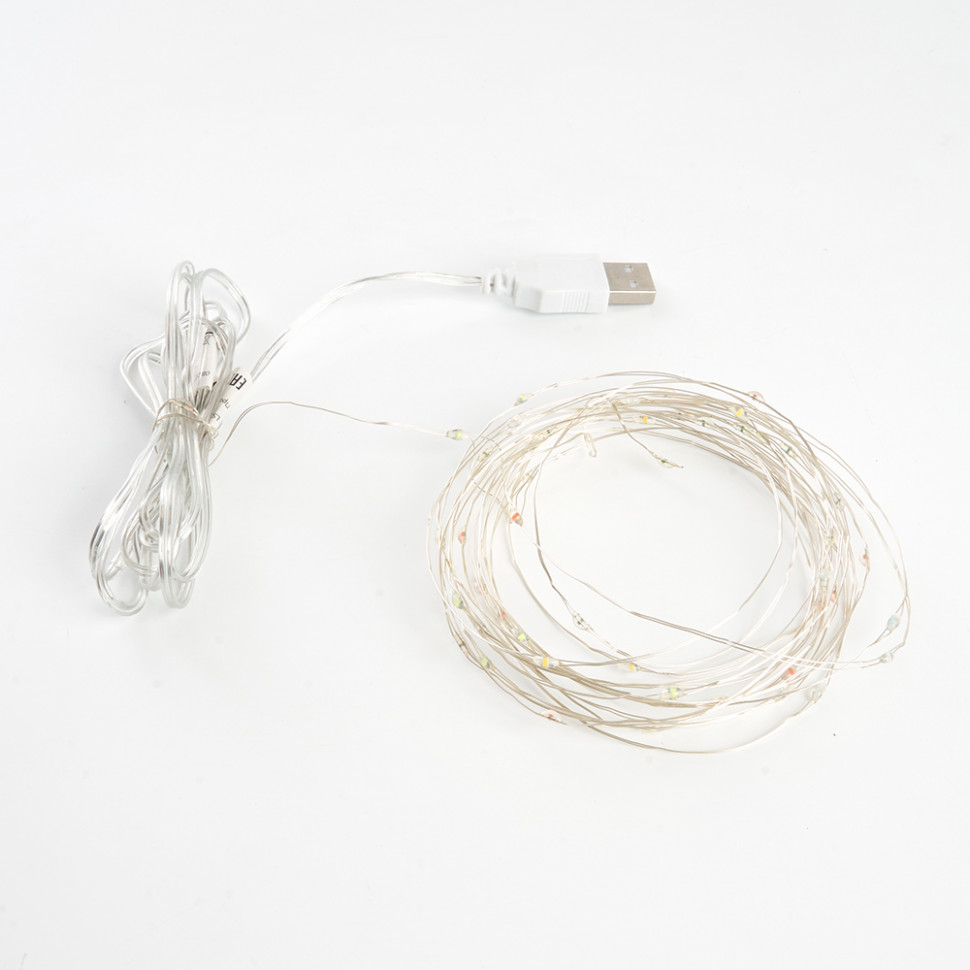 Гирлянда линейная Feron CL575 Роса, статичная, 5м USB 2700K , прозрачный шнур, артикул FERON 48183