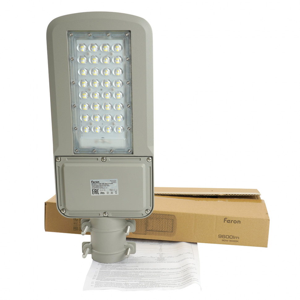 Светодиодный уличный консольный светильник Feron SP3050 80W 5000K 230V, серый, артикул FERON 41266