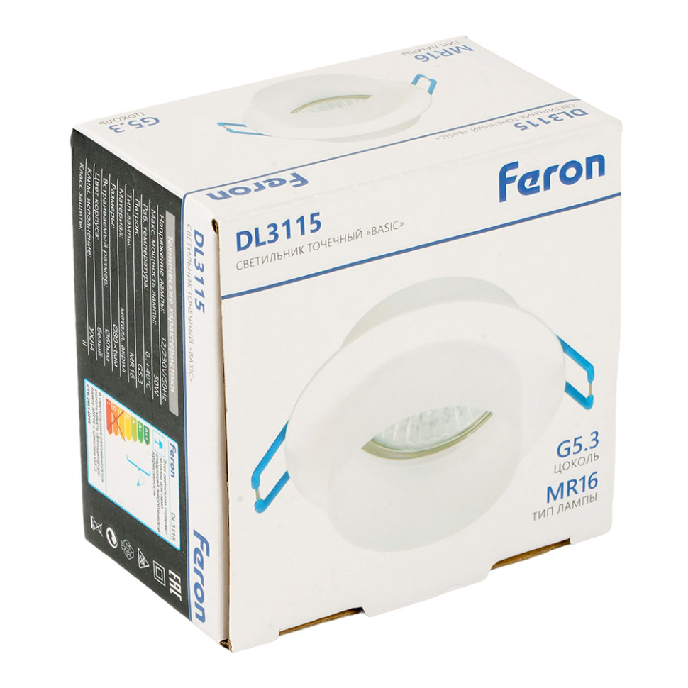 Светильник встраиваемый Feron DL3115 потолочный MR16 G5.3 белый, артикул FERON 51935