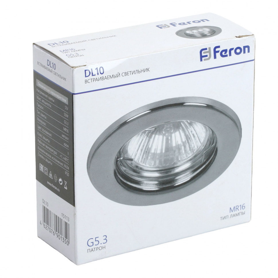 Светильник встраиваемый Feron DL10 потолочный MR16 G5.3 хром, артикул FERON 15113
