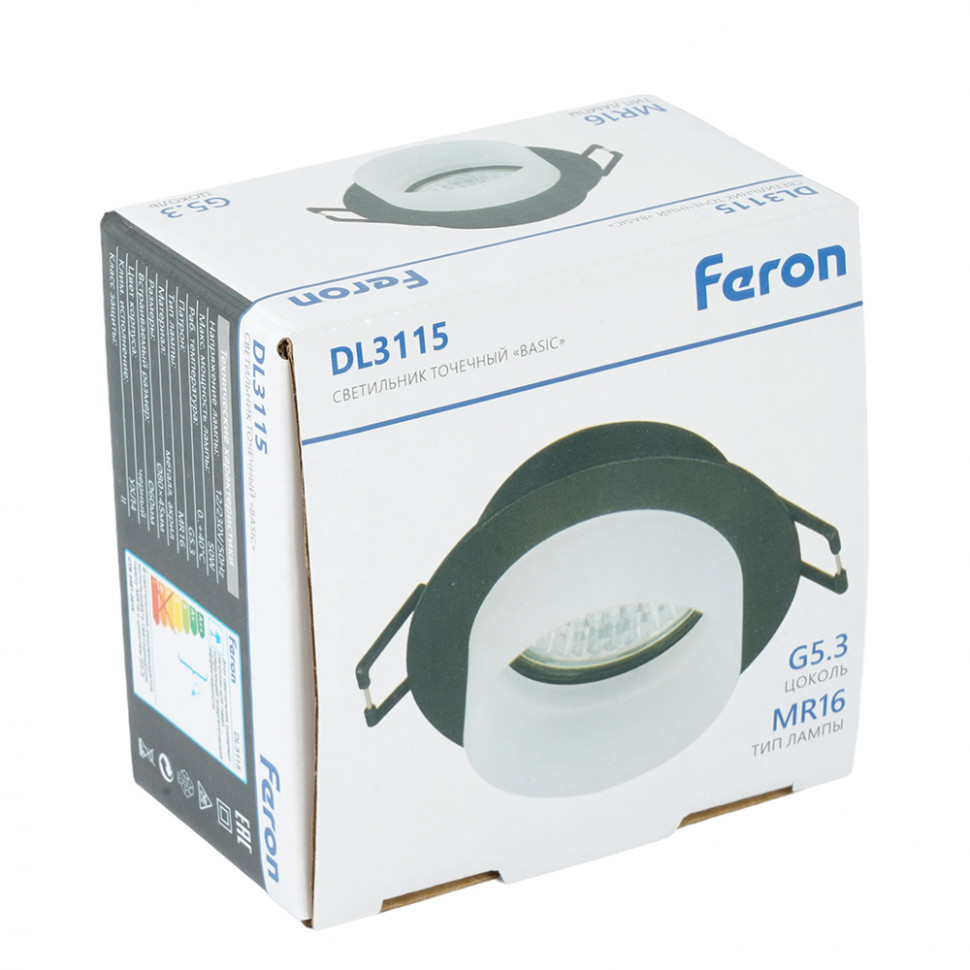 Светильник встраиваемый Feron DL3115 потолочный MR16 G5.3 черный, артикул FERON 51934