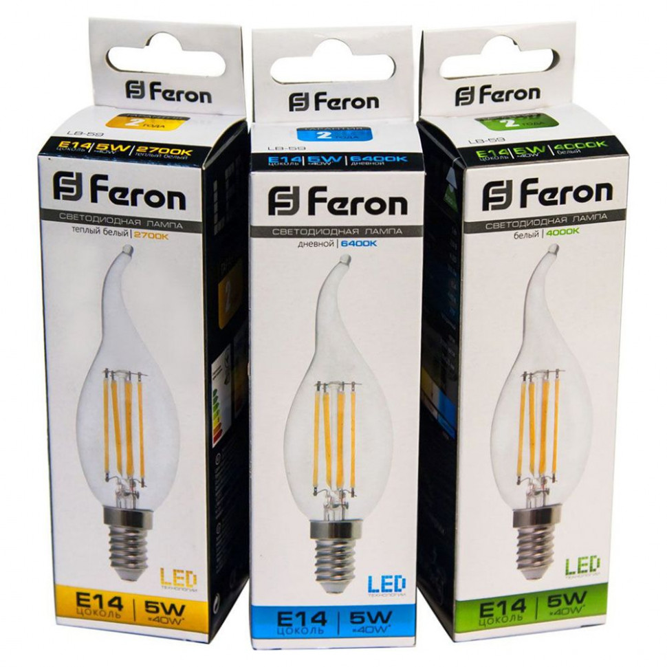 Лампа светодиодная Feron LB-59 Свеча на ветру E14 5W 230V 4000K, артикул FERON 25576
