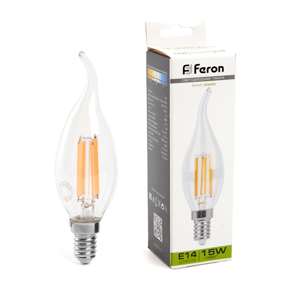 Лампа светодиодная Feron LB-718 Свеча на ветру E14 15W 230V 4000K, артикул FERON 38263