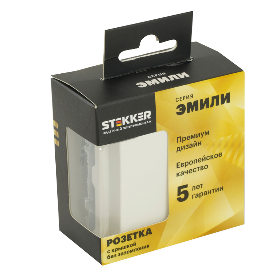 Розетка 1-местная с крышкой с защ. штор, STEKKER, б/з, IP42, 250В, 16А, серия Эмили, RST16-5113-01, белый фарфор, soft touch, артикул STEKKER 49878