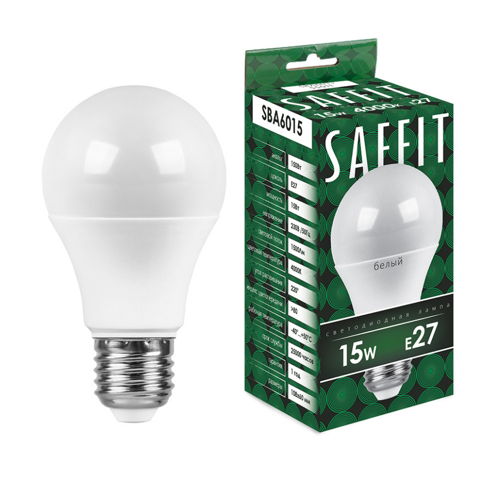 Лампа светодиодная SAFFIT SBA6015 Шар E27 15W 230V 4000K, артикул SAFFIT 55011