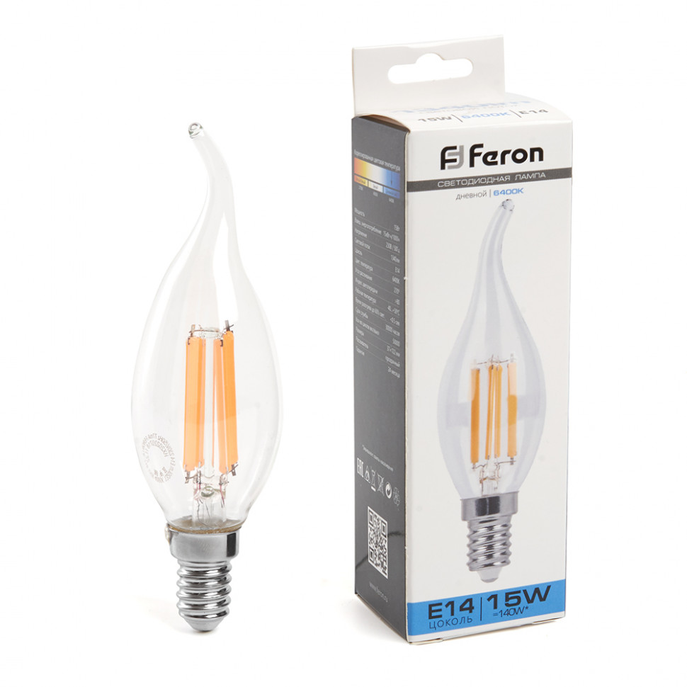 Лампа светодиодная Feron LB-718 Свеча на ветру E14 15W 230V 6400K, артикул FERON 38264