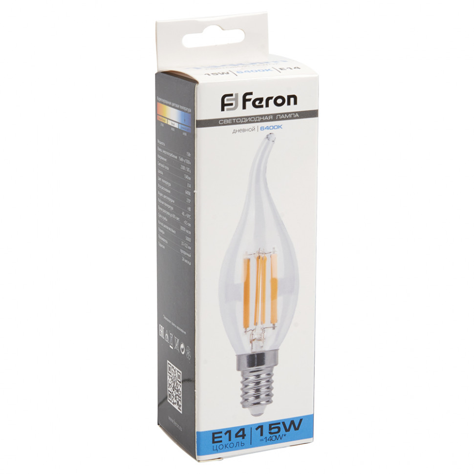 Лампа светодиодная Feron LB-718 Свеча на ветру E14 15W 230V 6400K, артикул FERON 38264
