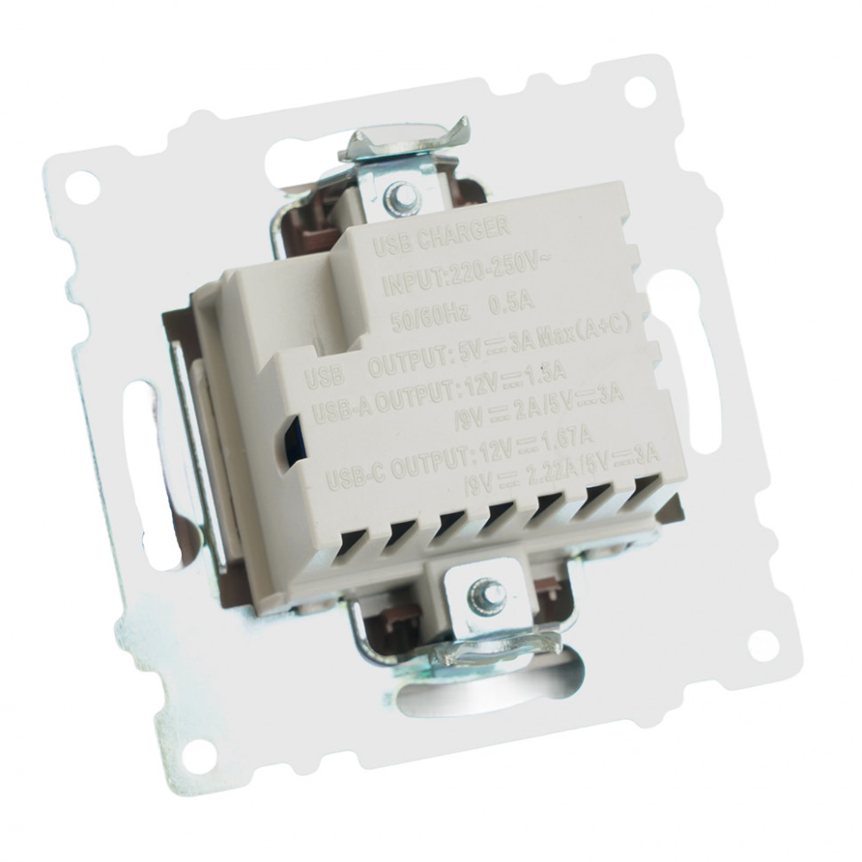 Розетка 2-местная USB + type C, STEKKER GLS10-7116-04, 250В, 3А, max 20W,серия Катрин, шоколад, артикул STEKKER 50057