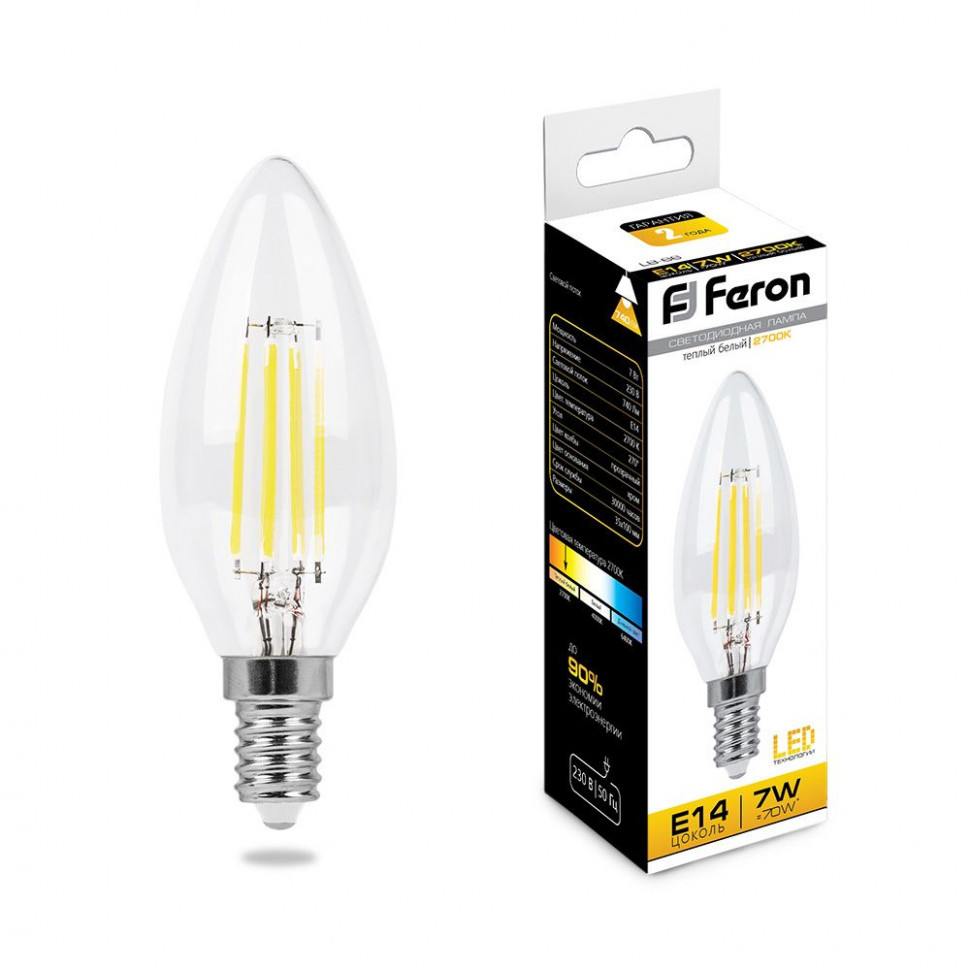 Лампа светодиодная Feron LB-66 Свеча E14 7W 230V 2700K, артикул FERON 25726