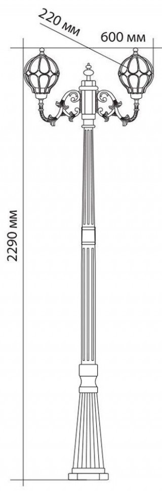 Светильник садово-парковый Feron PL3808 круглый, столб  2*60W 230V E27, черное золото, артикул FERON 11385