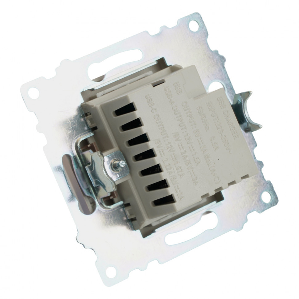 Розетка 2-местная USB + type C (механизм), STEKKER GLS10-7116-02, 250B, 3A, max 20W, серия Катрин, шампань, артикул STEKKER 50056