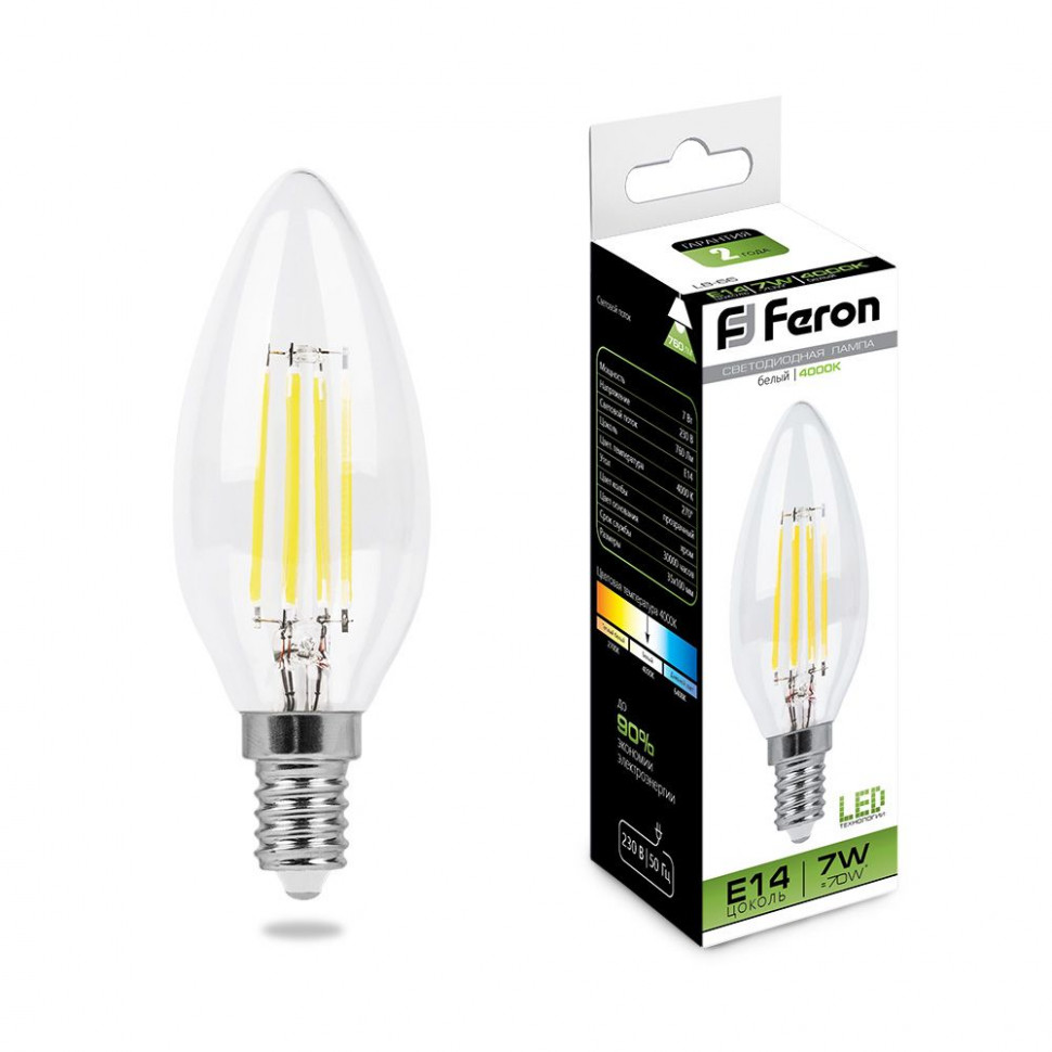 Лампа светодиодная Feron LB-66 Свеча E14 7W 230V 4000K, артикул FERON 25780