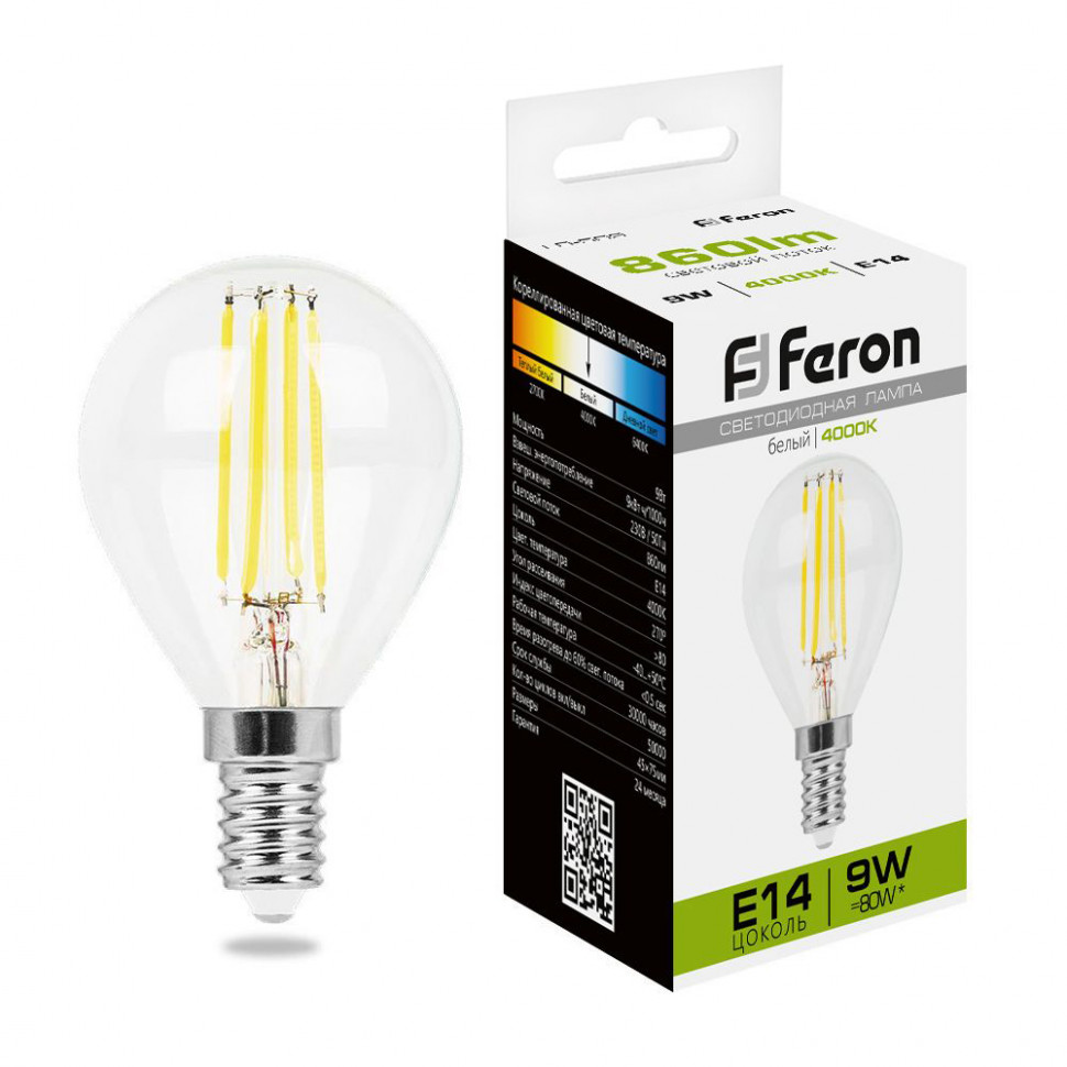 Лампа светодиодная Feron LB-509 Шарик E14 9W 230V 4000K, артикул FERON 38002