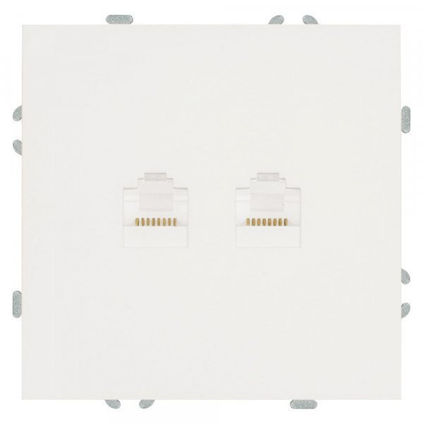 Розетка компьютерная 2-местная RJ-45 (механизм), STEKKER,  серия Эмили, RST00-5111-01, белый фарфор, soft touch
