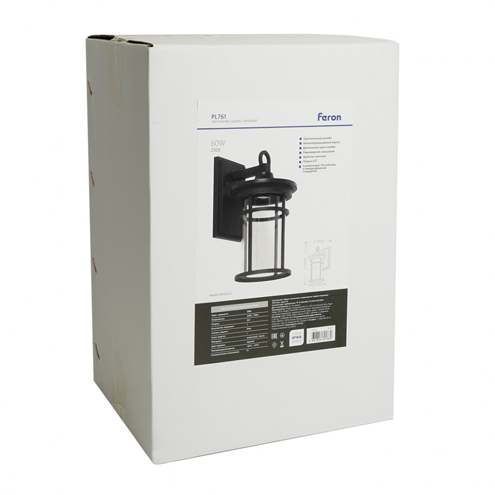 Светильник садово-парковый Feron PL761 на стену вниз 60W 230V E27,  черный, артикул FERON 51817