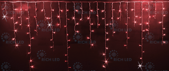 Гирлянда бахрома 3*0.9 м красный, мерцание, прозрачный провод Rich LED RL-i3*0.9F-T/R 