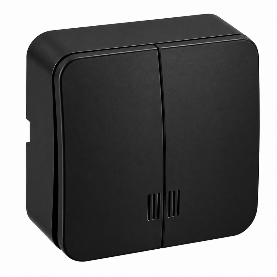 Выключатель открытой установки 2-клавишный с индикатором, STEKKER, 250В, 10А, IP20, серия София, черный матовый, MSW10-21-05, артикул STEKKER 49477