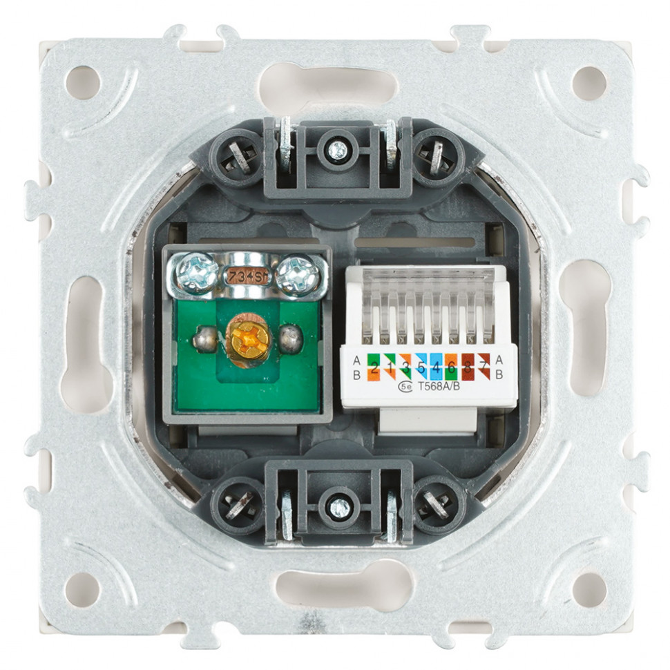 Розетка TV + компьютерная RJ-45 (механизм), STEKKER, серия Эмили, RST00-5106-01, белый фарфор, soft touch, артикул STEKKER 49872