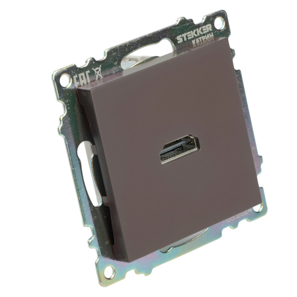Розетка HDMI 2.1, Type A (механизм), STEKKER GLS00-7118-04, серия Катрин, шоколад, артикул STEKKER 50064