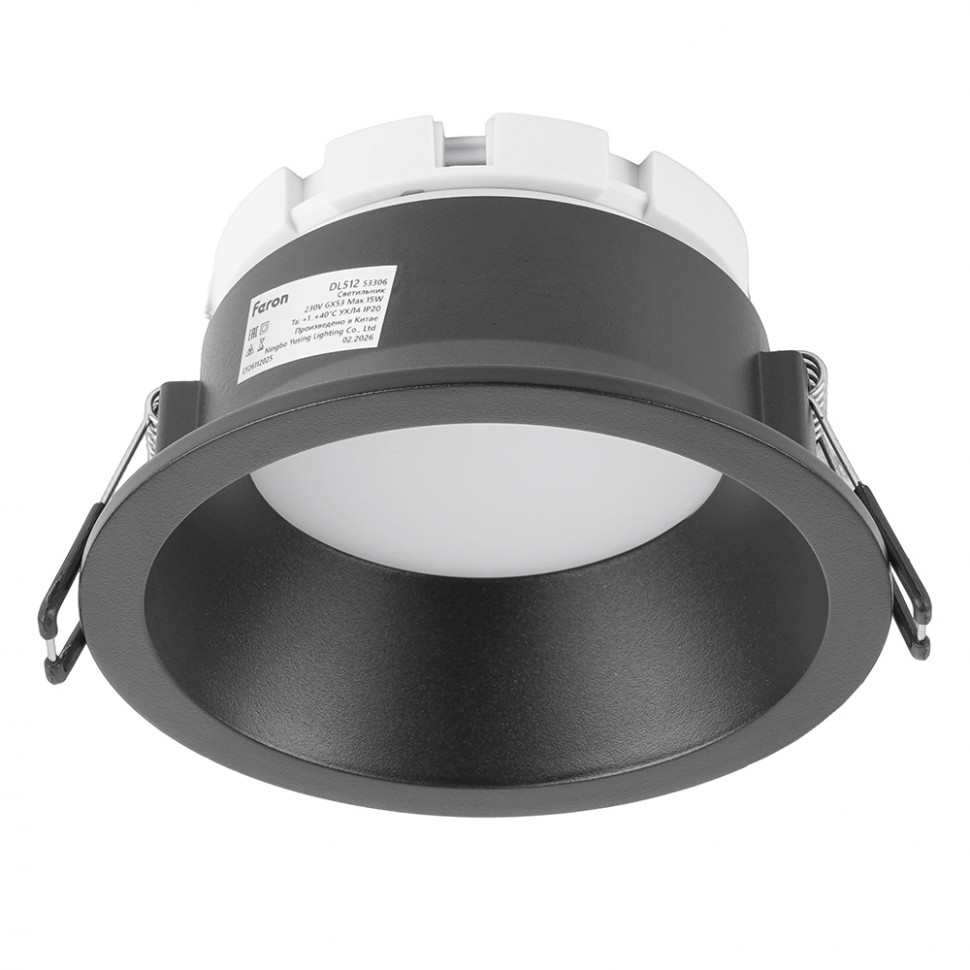 Светильник потолочный встраиваемый, 15W 230V GX53, черный, круг, без лампы, DL512, артикул FERON 53306