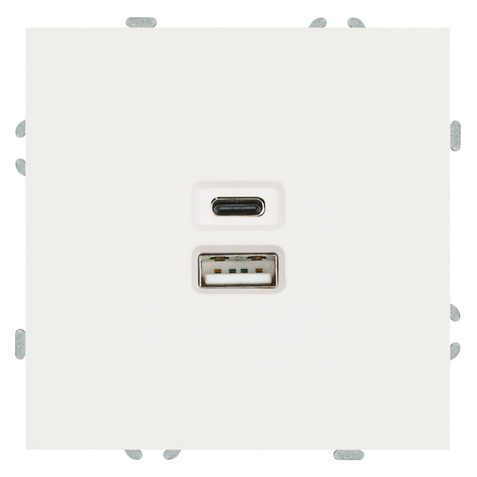 Розетка 2-местная USB + Type C (механизм), STEKKER, 250В, 20W, серия Эмили, RST10-5115-01, белый фарфор, soft touch, артикул STEKKER 49879