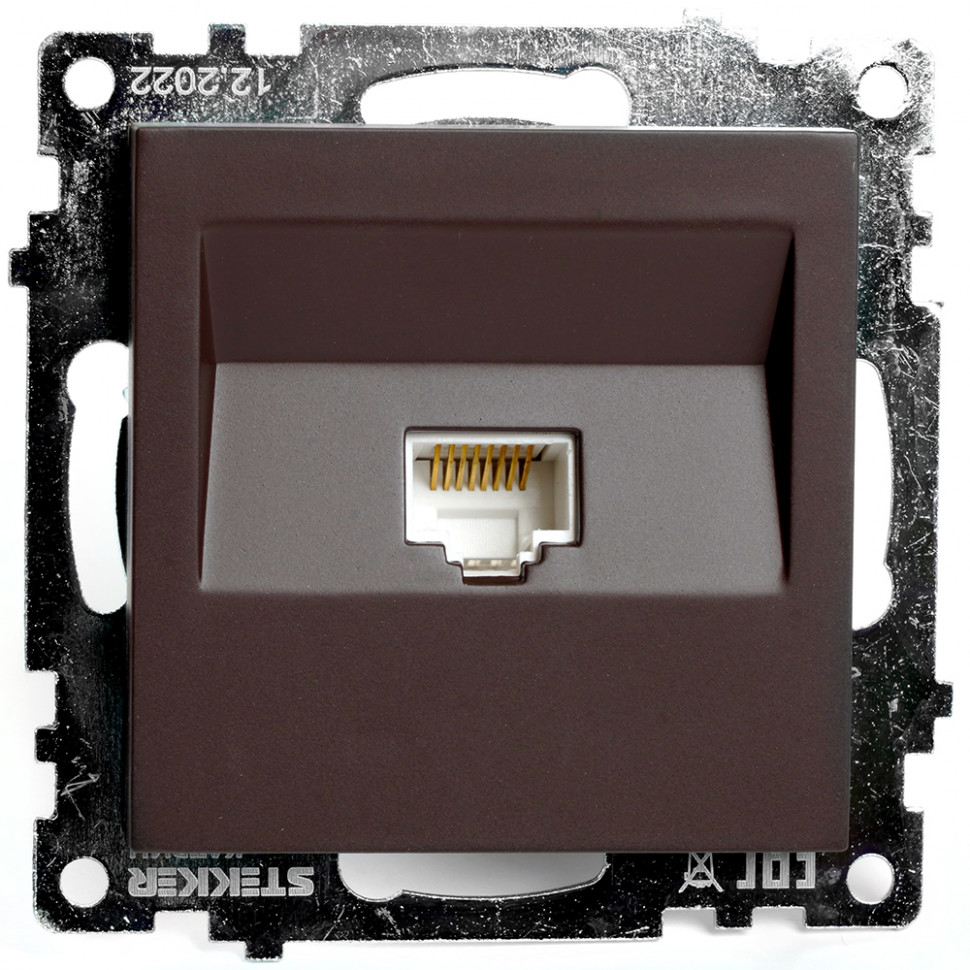 Розетка компьютерная 1-местная RJ-45 (механизм), STEKKER GLS00-7107-04, серия Катрин, шоколад, артикул STEKKER 49023