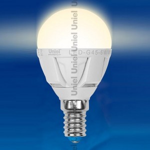 UL_10217 Лампа светодиодная E14 220В 6Вт 3000 K Optima LED-G45-6W/WW/E14/FR/O Uniel 