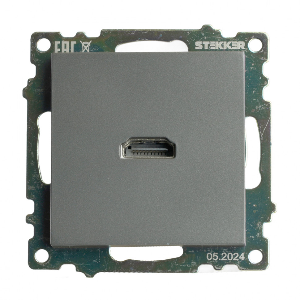 Розетка HDMI 2.1, Type A (механизм), серия Катрин, графит, GLS00-7118-06, артикул STEKKER 50059