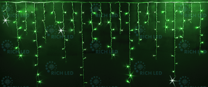 Гирлянда бахрома 3*0.9 м зеленый, мерцание, прозрачный провод Rich LED RL-i3*0.9F-T/G 
