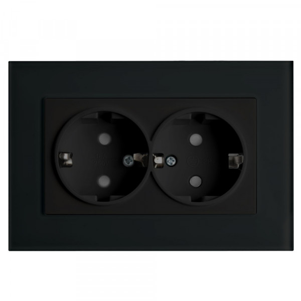 Розетка 2-местная c/з STEKKER, PST16-9014-03, с защитной шторкой, 250В, 16А, серия Эрна, черный