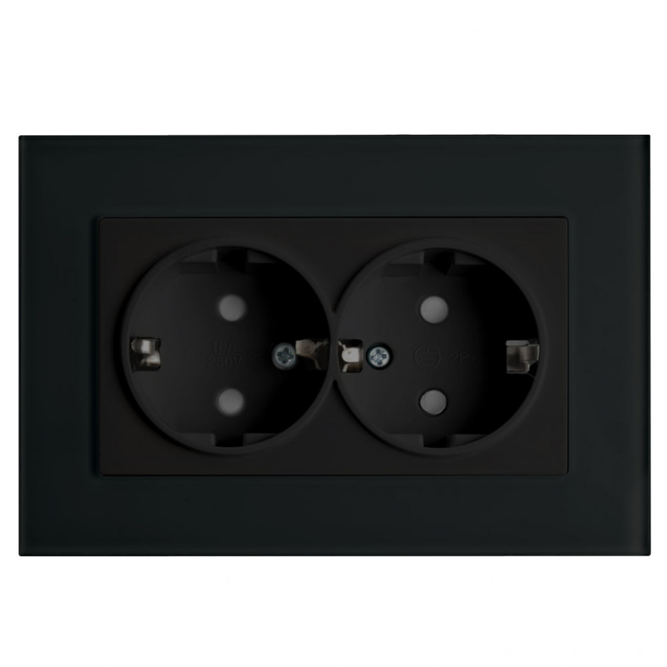 Розетка 2-местная c/з STEKKER, PST16-9014-03, с защитной шторкой, 250В, 16А, серия Эрна, черный, артикул STEKKER 39482
