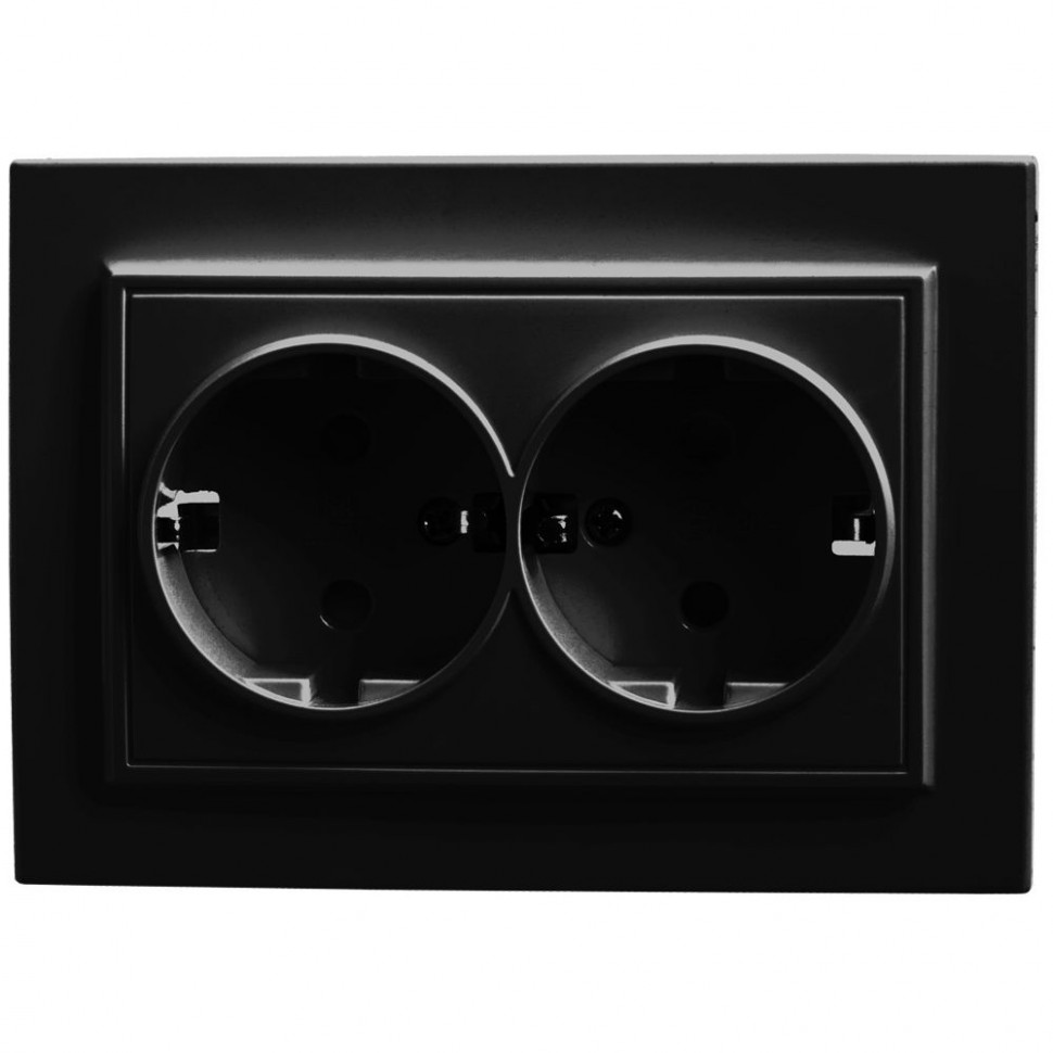 Розетка 2-местная c/з STEKKER, PST16-9014-03, с защитной шторкой, 250В, 16А, серия Эрна, черный, артикул STEKKER 39482